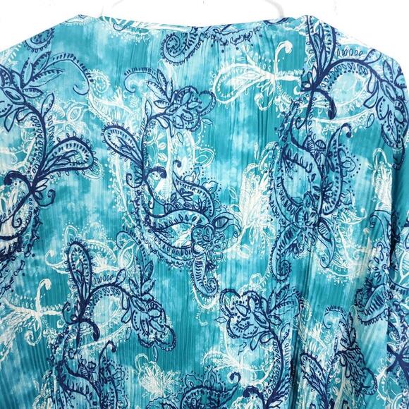 Catherines Top Womens 3X Crinkle Accordion Ocean Colorful Cutout Neckline - Picture 11 of 11